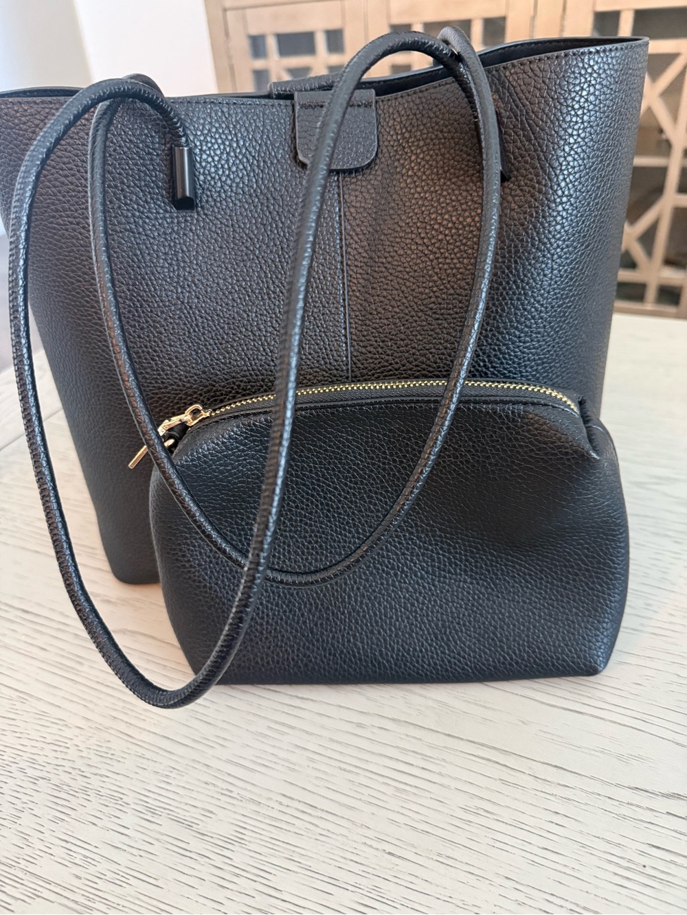 TJ Max - Classic Black Tote with Zip Pouch